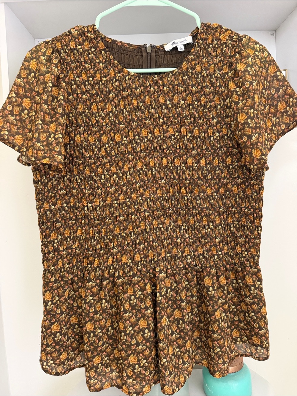 Madewell (Re)sourced Georgette Lucie Flutter-Sleeve Smocked Peplum Top